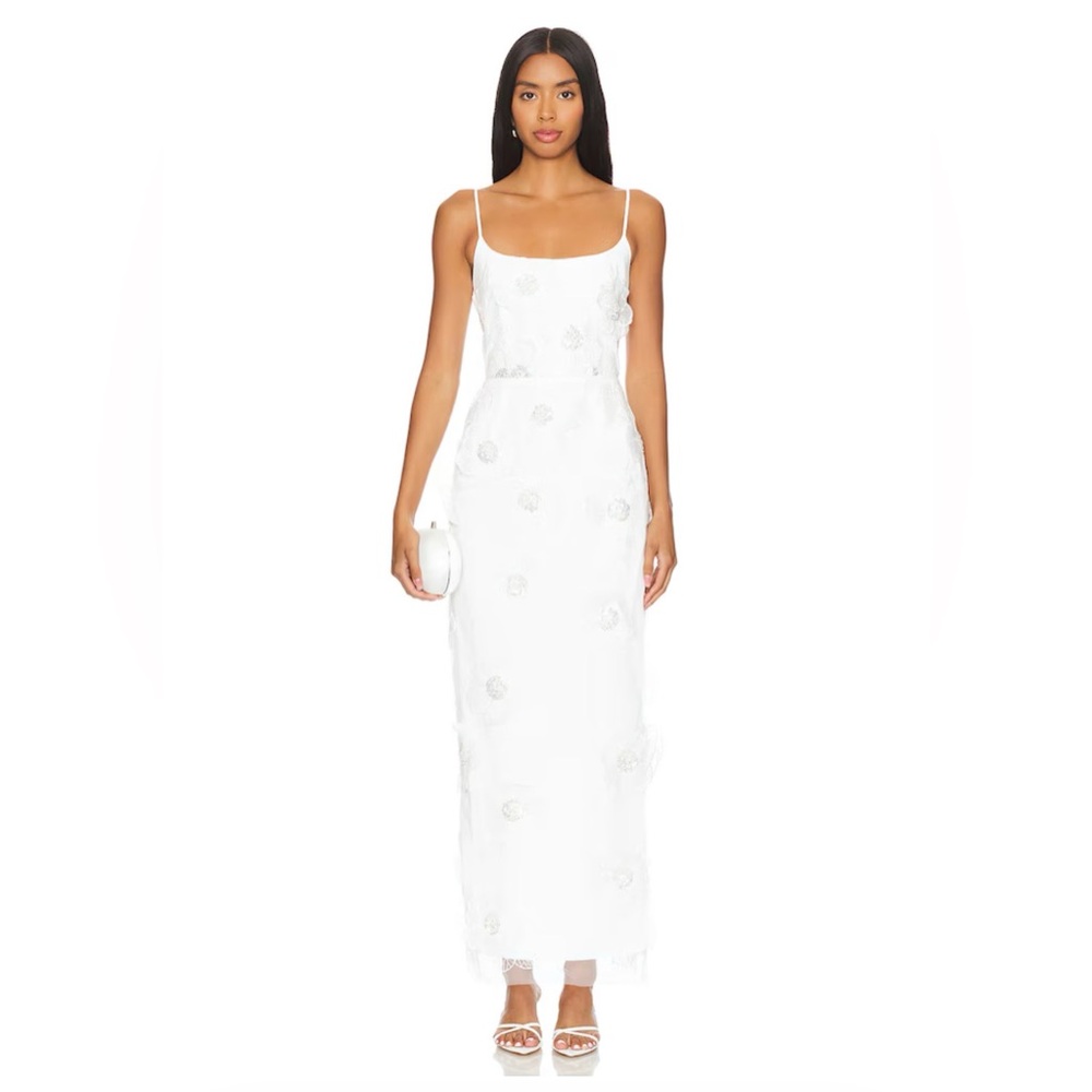 Elliatt White Floral-Embroidered Midi Dress